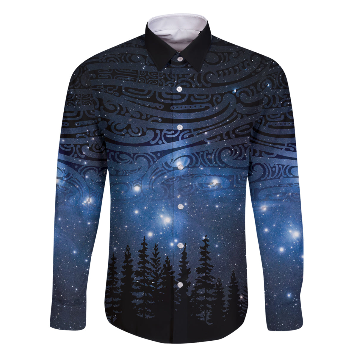 Matariki Te Tau Hou Māori Family Matching Tank Maxi Dress and Hawaiian Shirt New Zealand Starry Sky LT7 Dad's Shirt - Long Sleeve Galaxy - Polynesian Pride