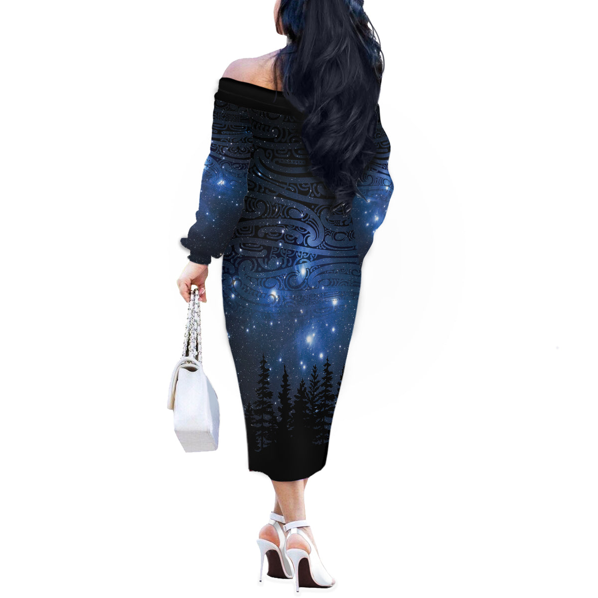 Matariki Te Tau Hou Māori Off The Shoulder Long Sleeve Dress New Zealand Starry Sky LT7 - Polynesian Pride