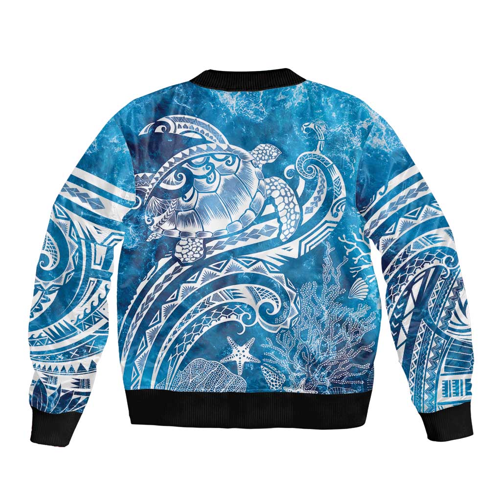 World Ocean Day Polynesian Pattern Bomber Jacket Crystal Waves