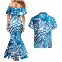 World Ocean Day Polynesian Pattern Couples Matching Mermaid Dress and Hawaiian Shirt Crystal Waves LT7 - Polynesian Pride