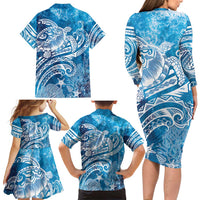 World Ocean Day Polynesian Pattern Family Matching Long Sleeve Bodycon Dress and Hawaiian Shirt Crystal Waves LT7 - Polynesian Pride