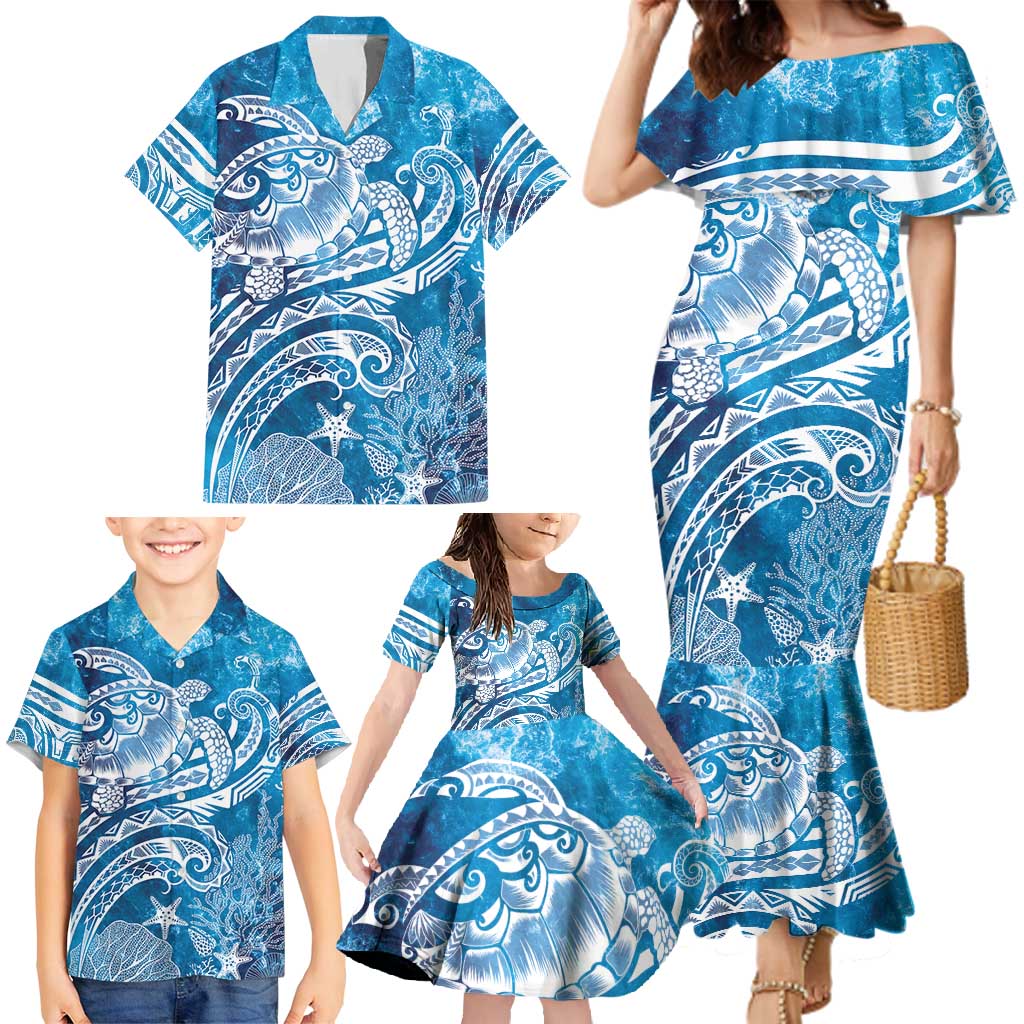 World Ocean Day Polynesian Pattern Family Matching Mermaid Dress and Hawaiian Shirt Crystal Waves LT7 - Polynesian Pride