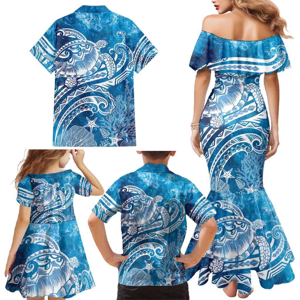 World Ocean Day Polynesian Pattern Family Matching Mermaid Dress and Hawaiian Shirt Crystal Waves LT7 - Polynesian Pride