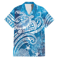 World Ocean Day Polynesian Pattern Family Matching Mermaid Dress and Hawaiian Shirt Crystal Waves LT7 Dad's Shirt - Short Sleeve Blue - Polynesian Pride