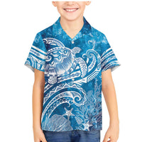 World Ocean Day Polynesian Pattern Family Matching Mermaid Dress and Hawaiian Shirt Crystal Waves LT7 Son's Shirt Blue - Polynesian Pride