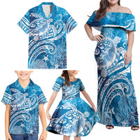 World Ocean Day Polynesian Pattern Family Matching Off Shoulder Maxi Dress and Hawaiian Shirt Crystal Waves