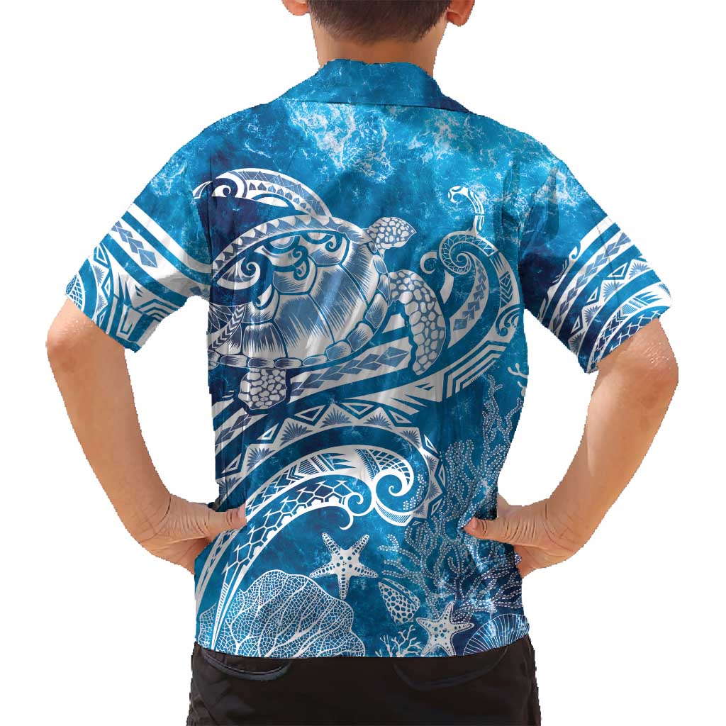 World Ocean Day Polynesian Pattern Family Matching Off Shoulder Short Dress and Hawaiian Shirt Crystal Waves