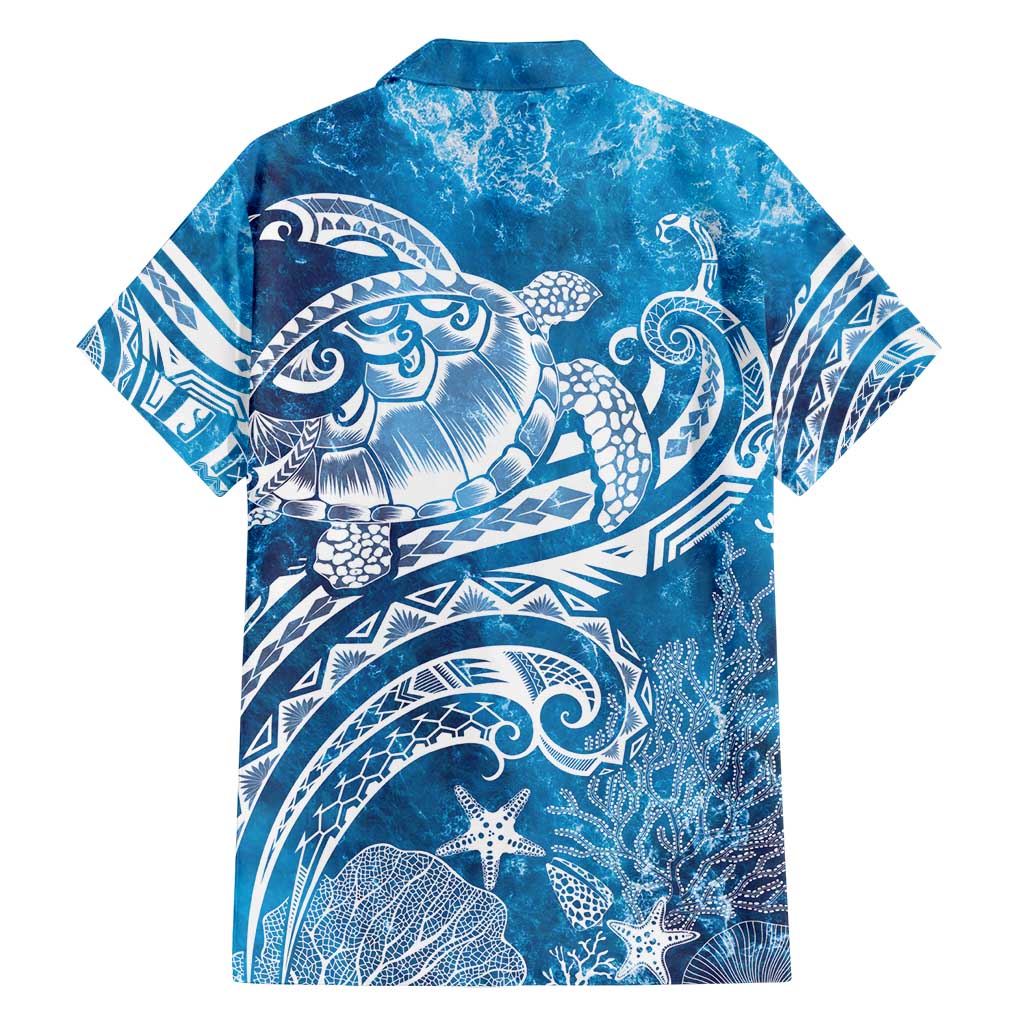 World Ocean Day Polynesian Pattern Family Matching Off Shoulder Short Dress and Hawaiian Shirt Crystal Waves