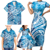 World Ocean Day Polynesian Pattern Family Matching Short Sleeve Bodycon Dress and Hawaiian Shirt Crystal Waves LT7 - Polynesian Pride