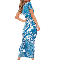 World Ocean Day Polynesian Pattern Family Matching Short Sleeve Bodycon Dress and Hawaiian Shirt Crystal Waves LT7 - Polynesian Pride