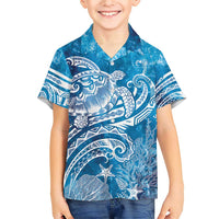 World Ocean Day Polynesian Pattern Family Matching Short Sleeve Bodycon Dress and Hawaiian Shirt Crystal Waves LT7 Son's Shirt Blue - Polynesian Pride