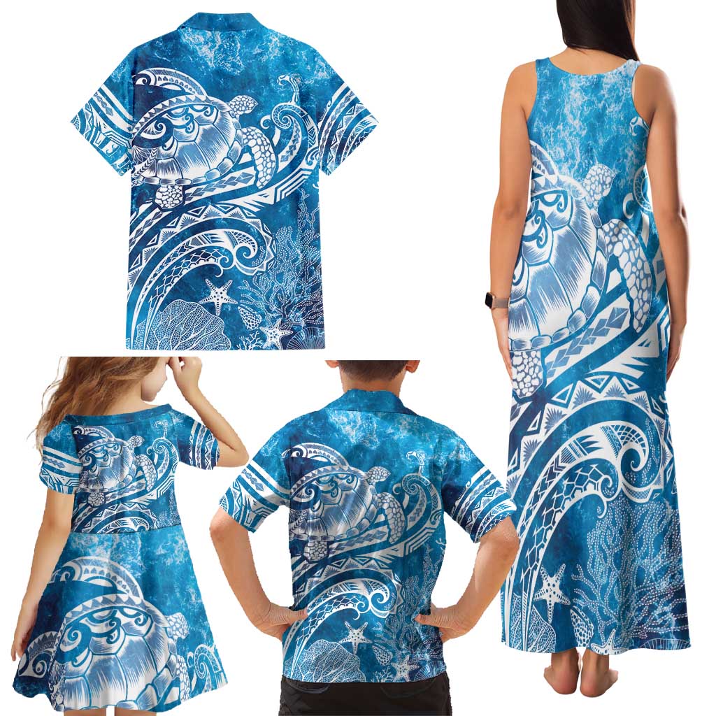 World Ocean Day Polynesian Pattern Family Matching Tank Maxi Dress and Hawaiian Shirt Crystal Waves LT7 - Polynesian Pride