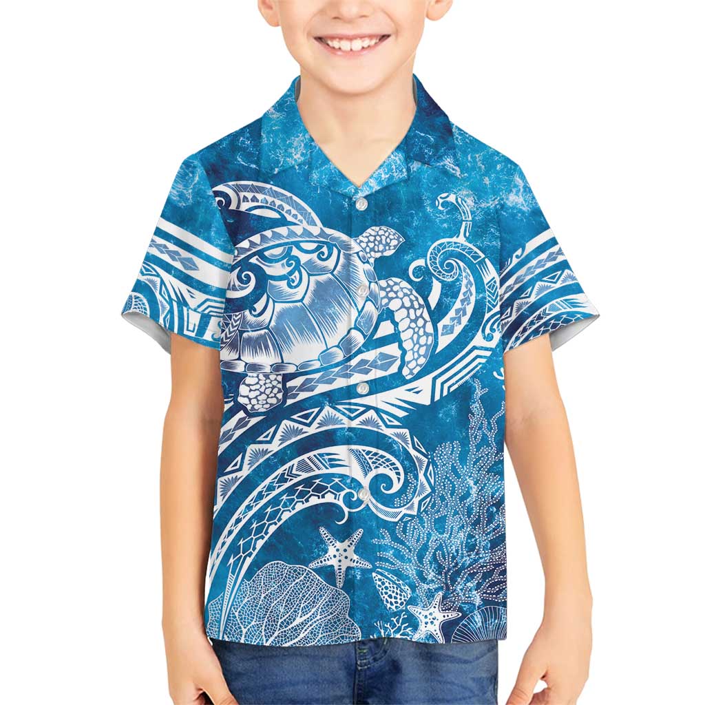 World Ocean Day Polynesian Pattern Family Matching Tank Maxi Dress and Hawaiian Shirt Crystal Waves LT7 Son's Shirt Blue - Polynesian Pride