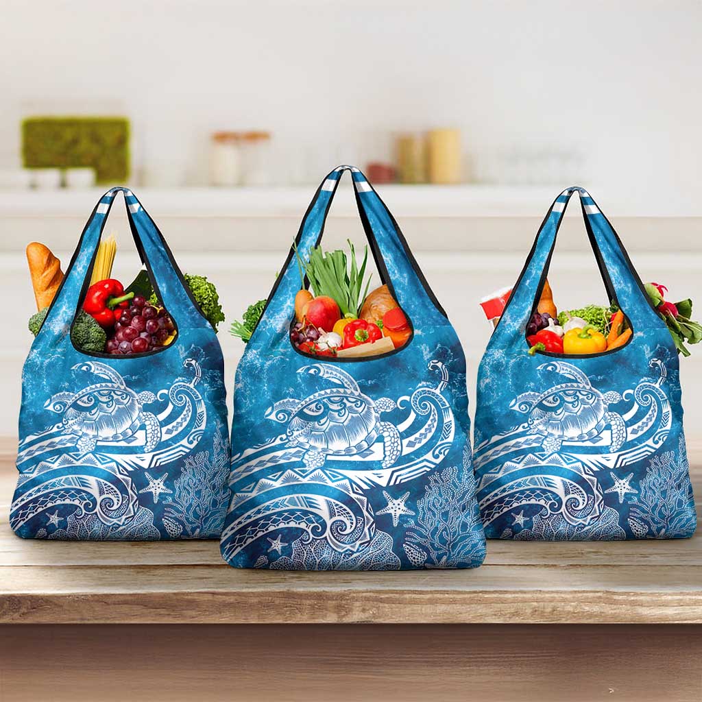 World Ocean Day Polynesian Pattern Grocery Bag Crystal Waves LT7 3-pack One Size Blue - Polynesian Pride