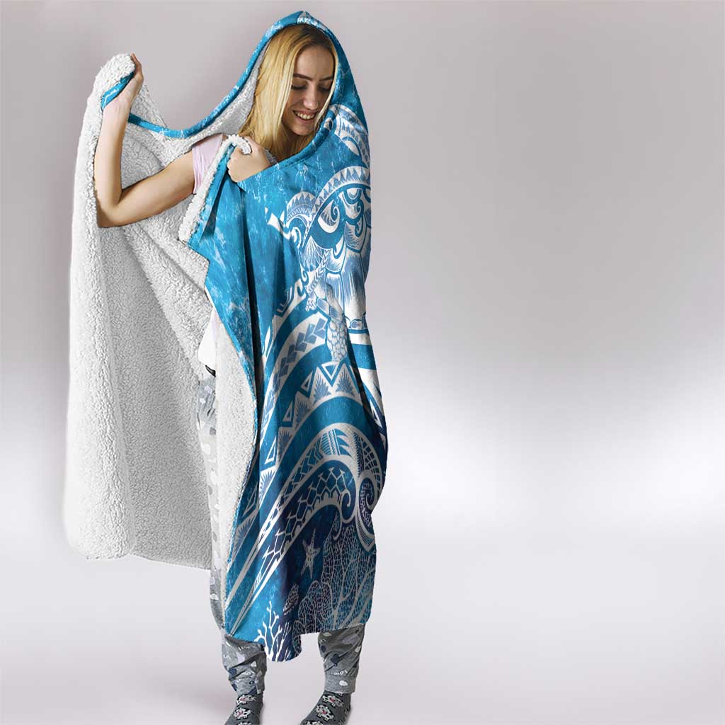 World Ocean Day Polynesian Pattern Hooded Blanket Crystal Waves