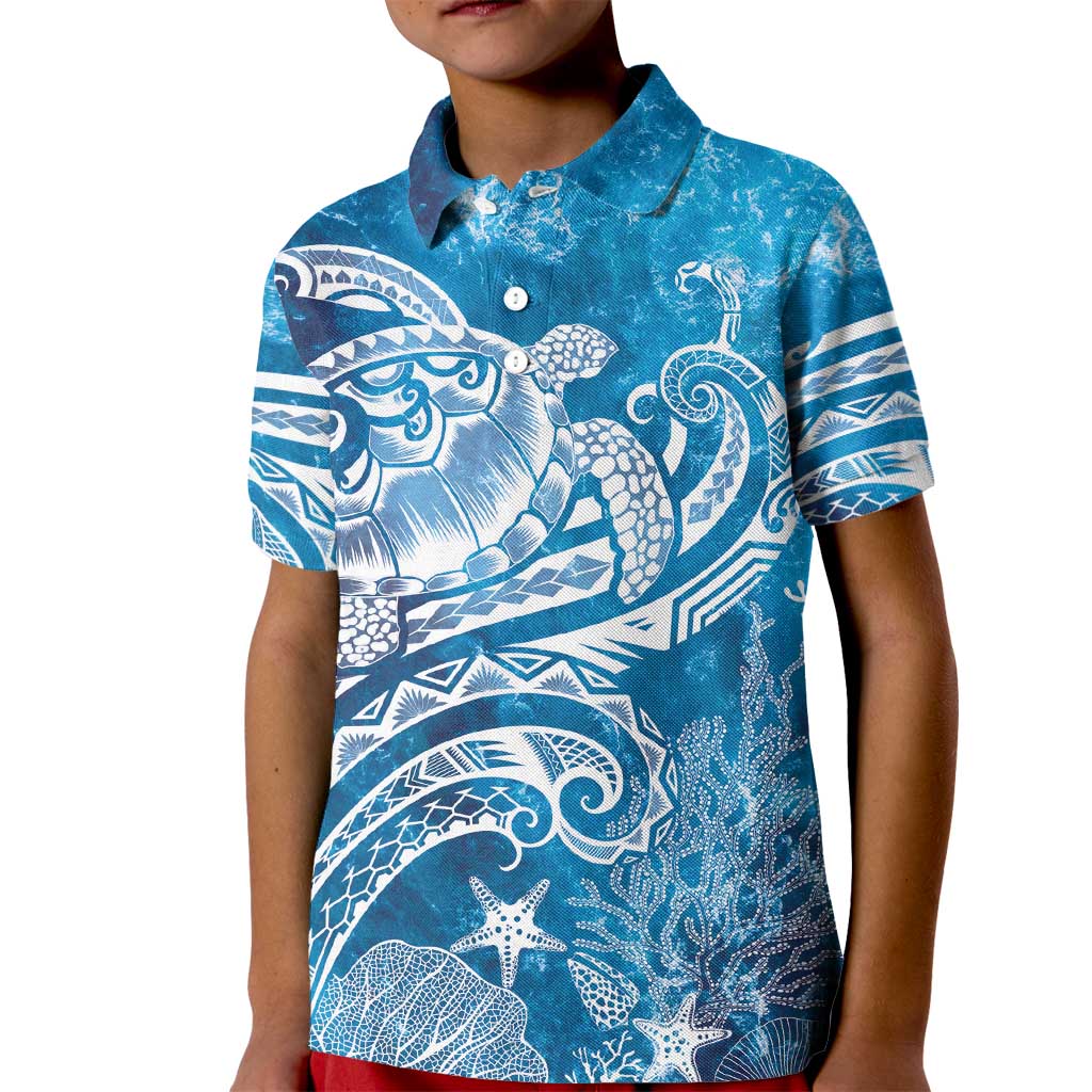 World Ocean Day Polynesian Pattern Kid Polo Shirt Crystal Waves LT7 Kid Blue - Polynesian Pride