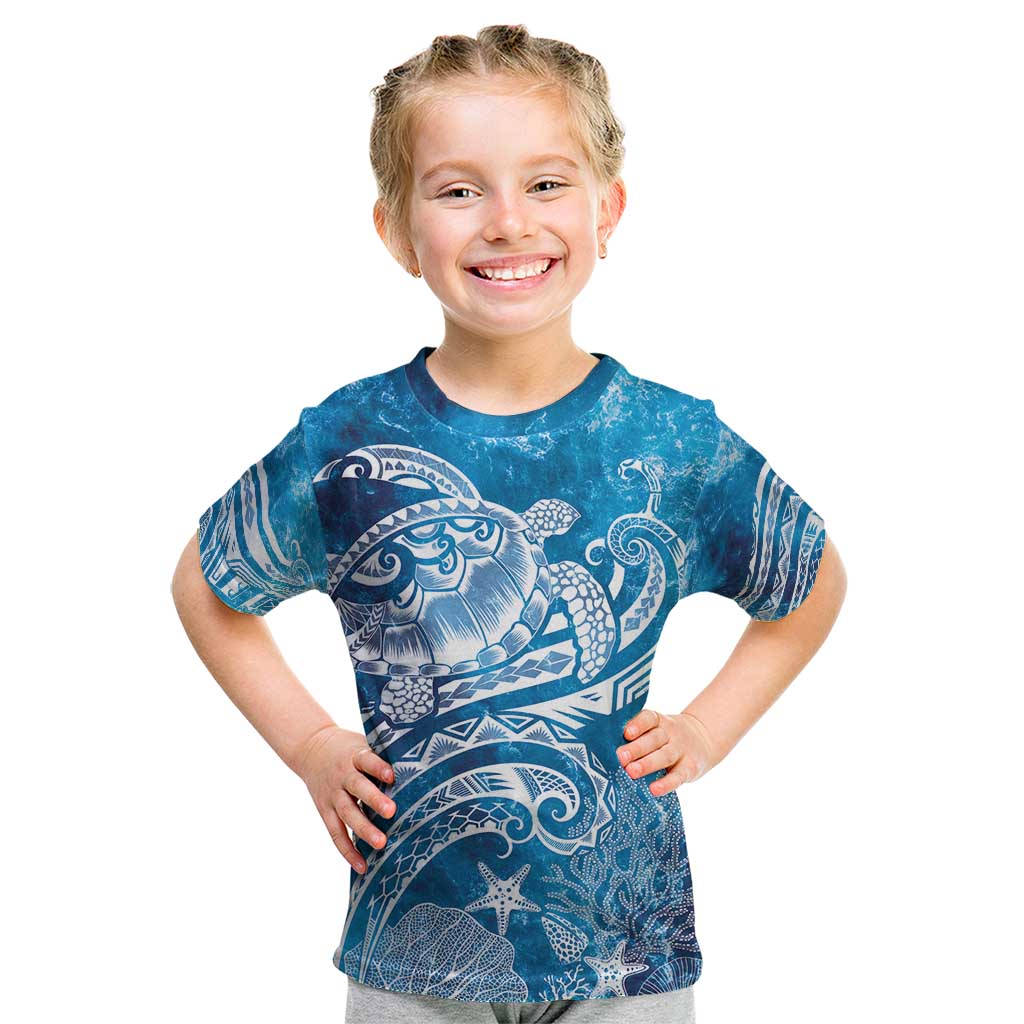 World Ocean Day Polynesian Pattern Kid T Shirt Crystal Waves LT7 Blue - Polynesian Pride