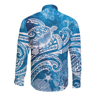 World Ocean Day Polynesian Pattern Long Sleeve Button Shirt Crystal Waves LT7 - Polynesian Pride