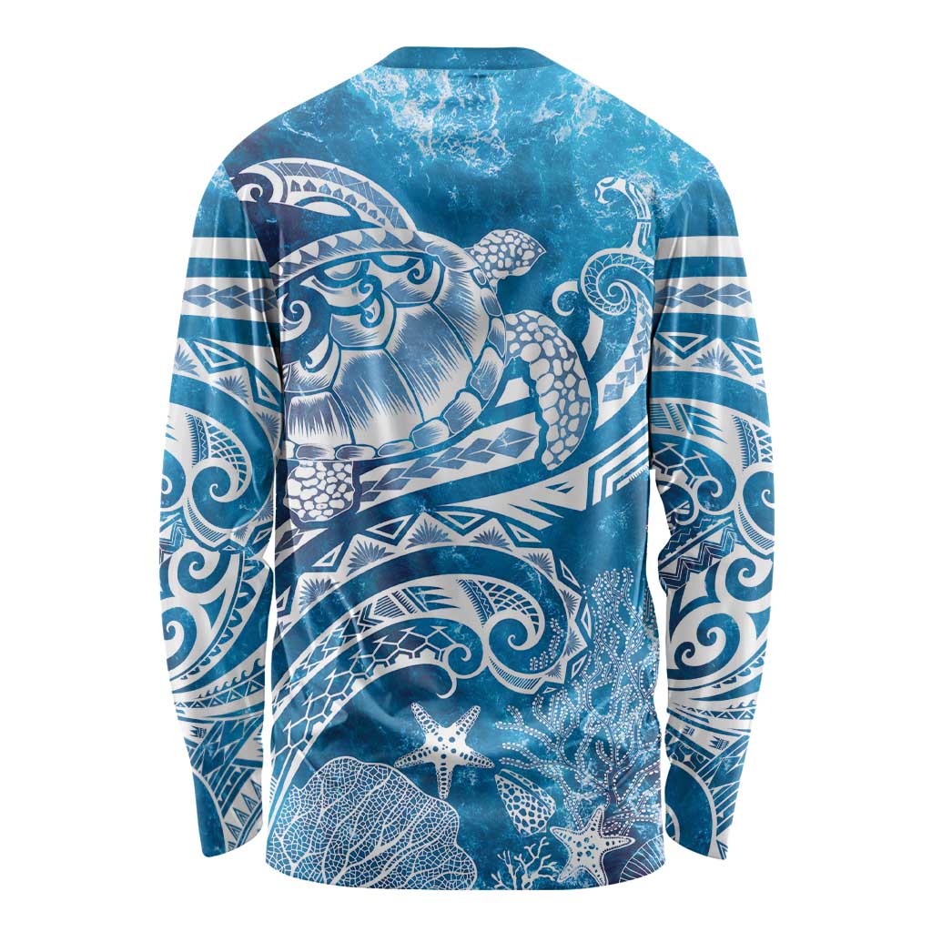 World Ocean Day Polynesian Pattern Long Sleeve Shirt Crystal Waves