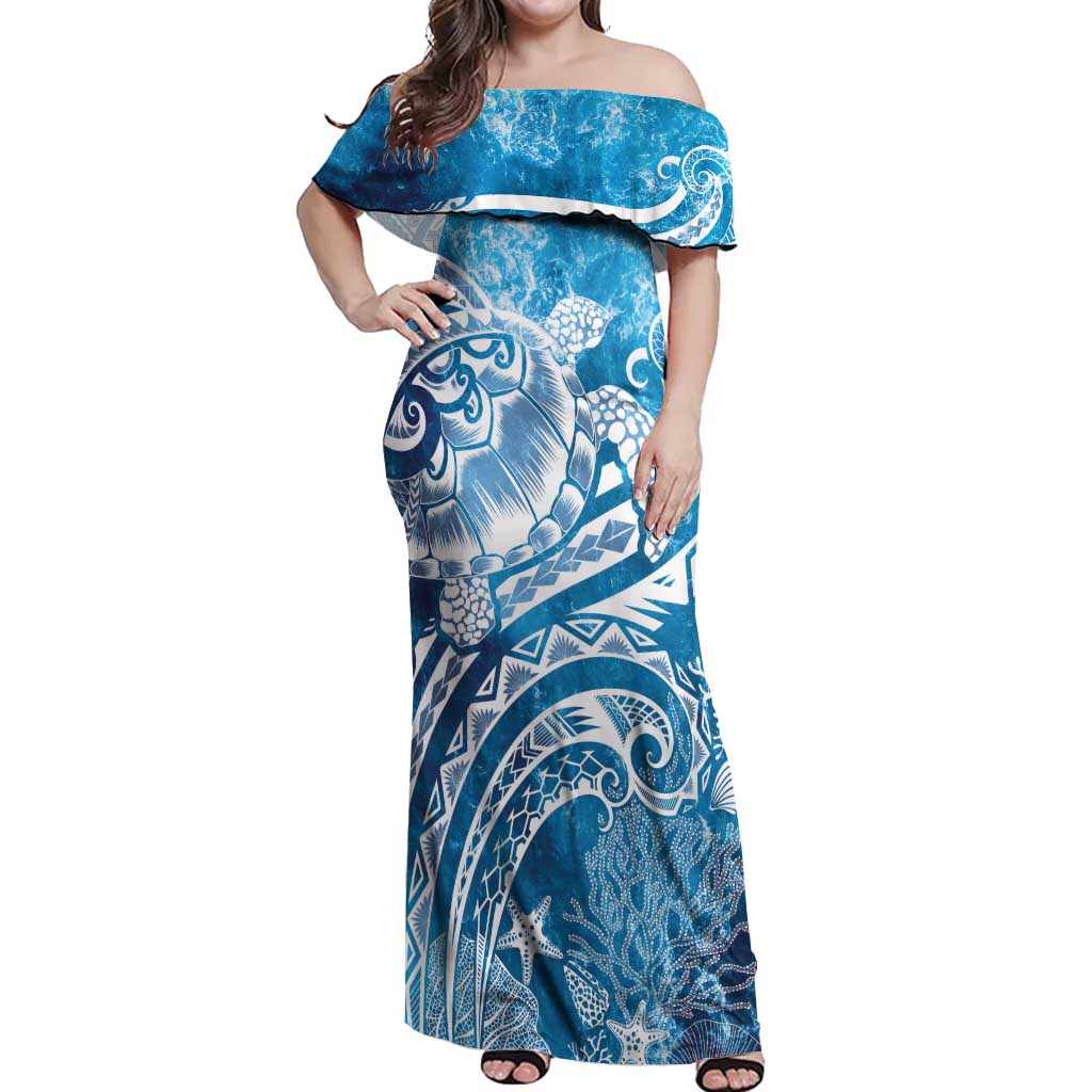 World Ocean Day Polynesian Pattern Off Shoulder Maxi Dress Crystal Waves