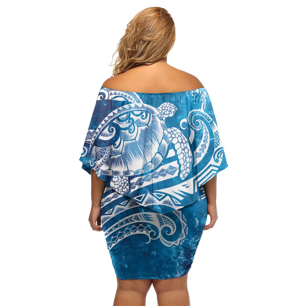 World Ocean Day Polynesian Pattern Off Shoulder Short Dress Crystal Waves