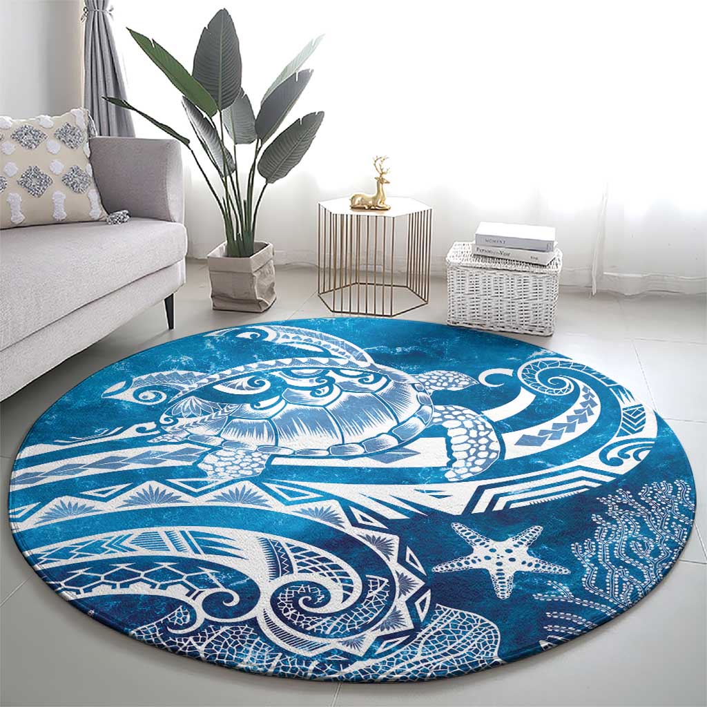 World Ocean Day Polynesian Pattern Round Carpet Crystal Waves