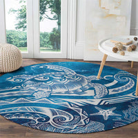 World Ocean Day Polynesian Pattern Round Carpet Crystal Waves