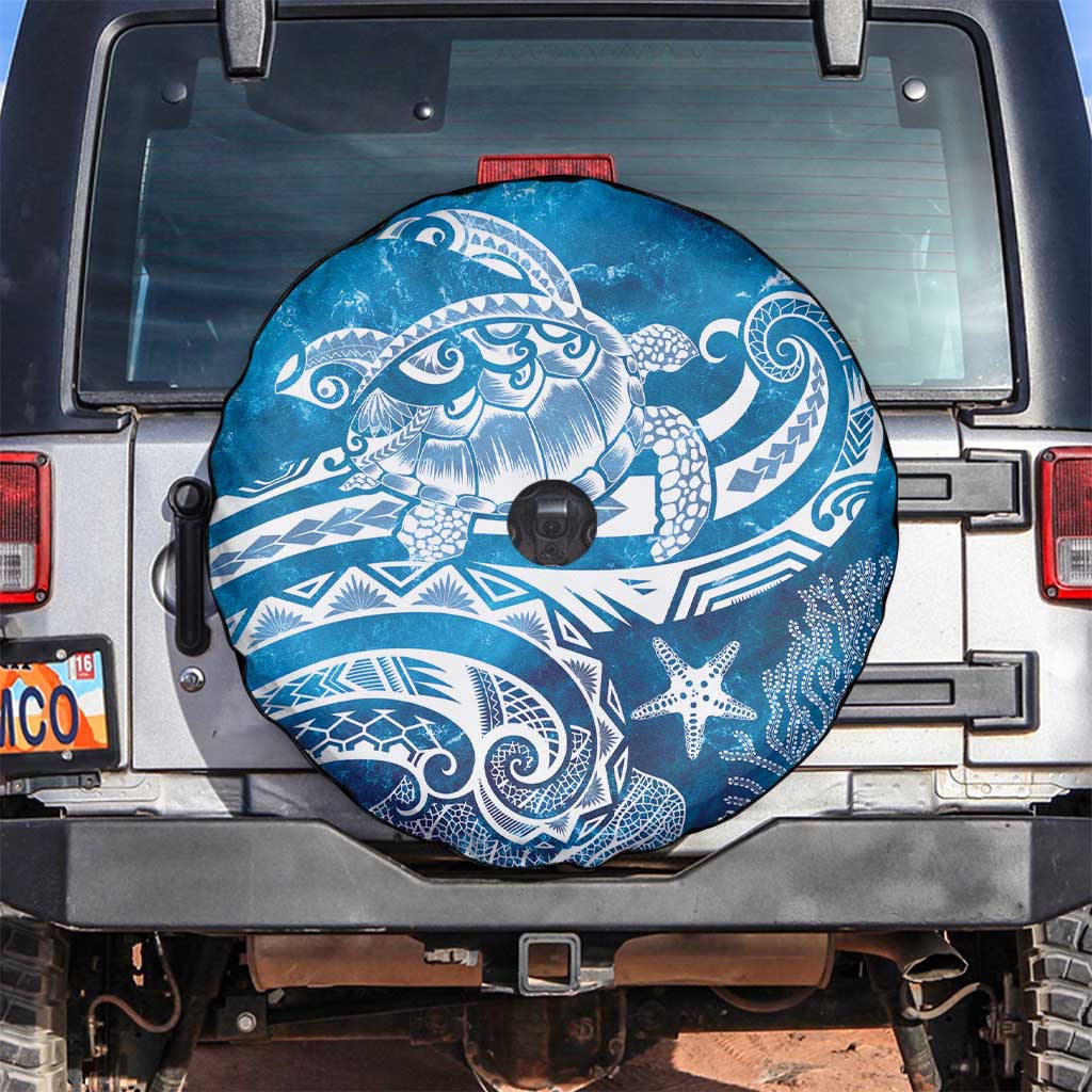 World Ocean Day Polynesian Pattern Spare Tire Cover Crystal Waves