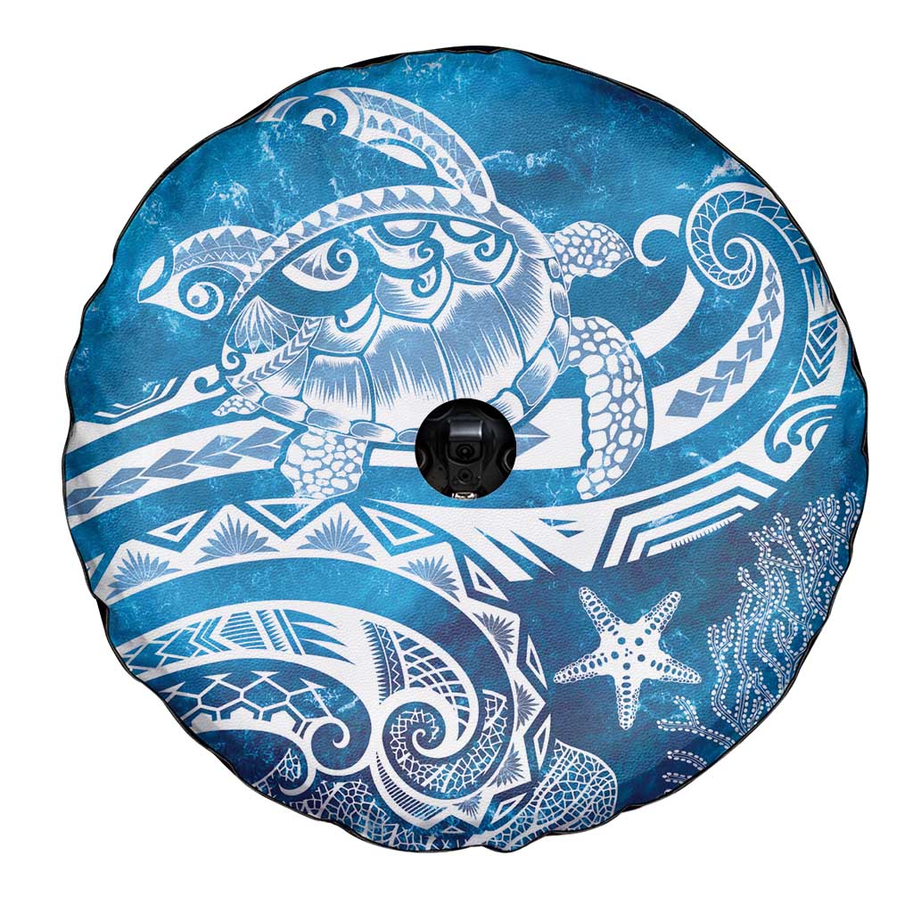 World Ocean Day Polynesian Pattern Spare Tire Cover Crystal Waves
