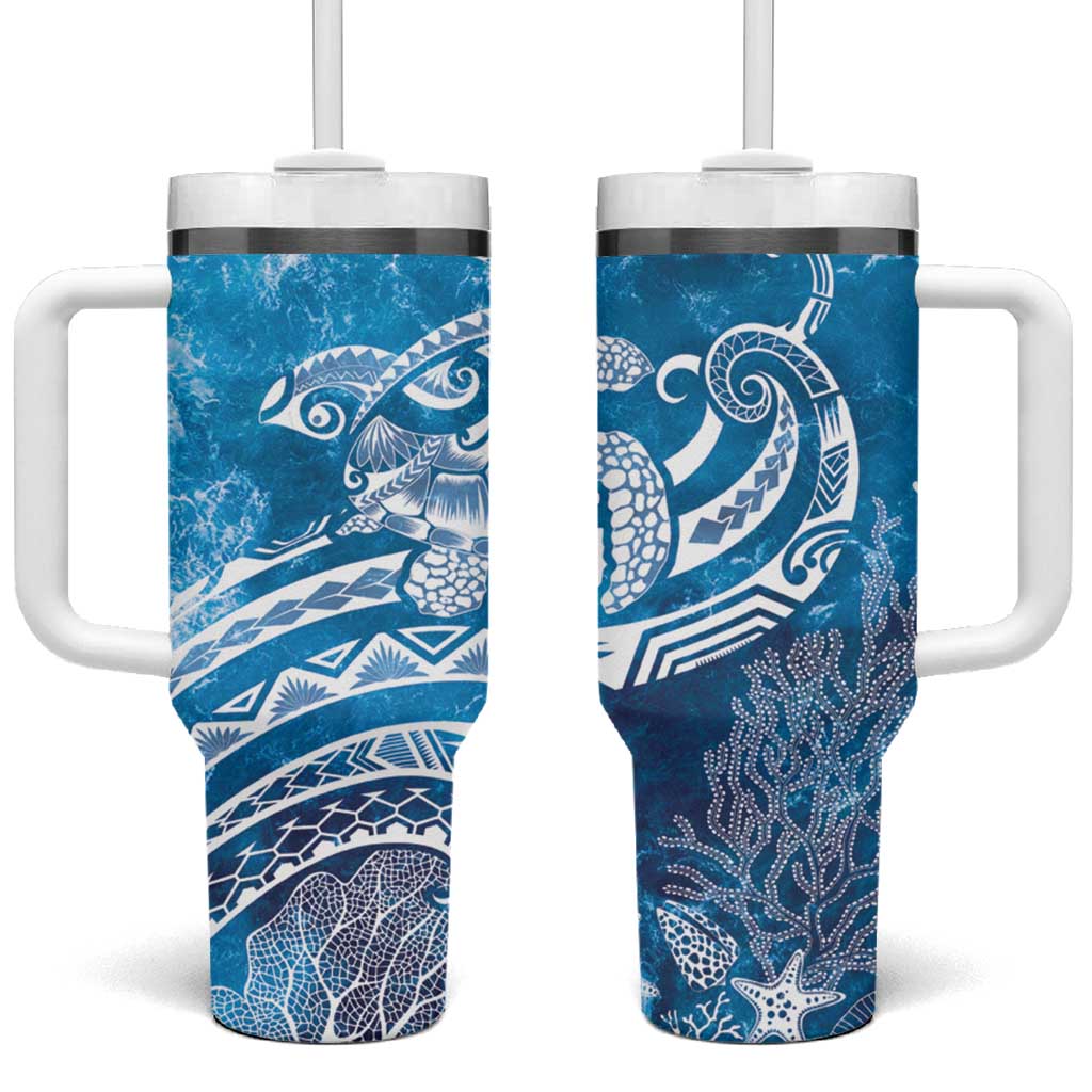 World Ocean Day Polynesian Pattern Tumbler With Handle Crystal Waves LT7 One Size: 40 oz Blue - Polynesian Pride