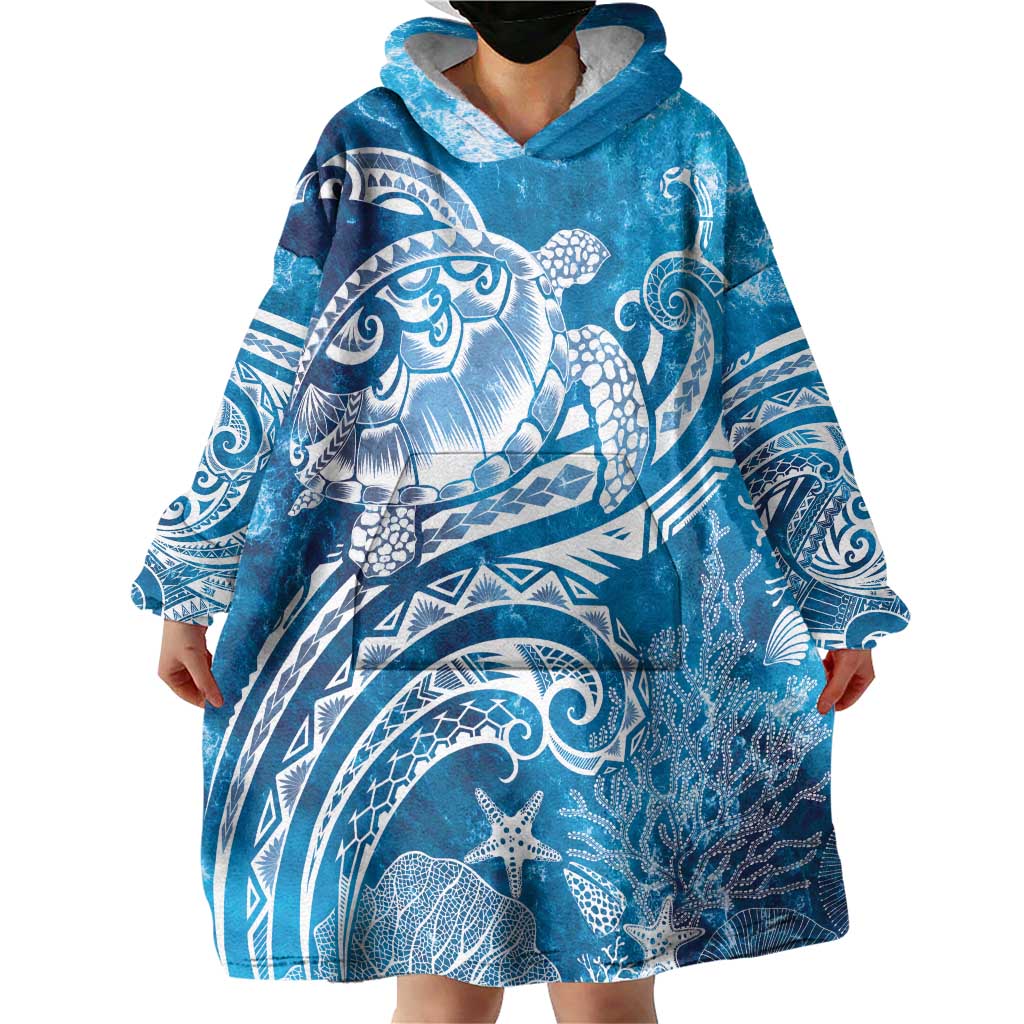 World Ocean Day Polynesian Pattern Wearable Blanket Hoodie Crystal Waves