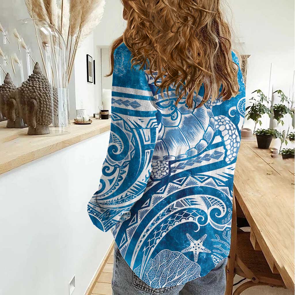 World Ocean Day Polynesian Pattern Women Casual Shirt Crystal Waves LT7 - Polynesian Pride