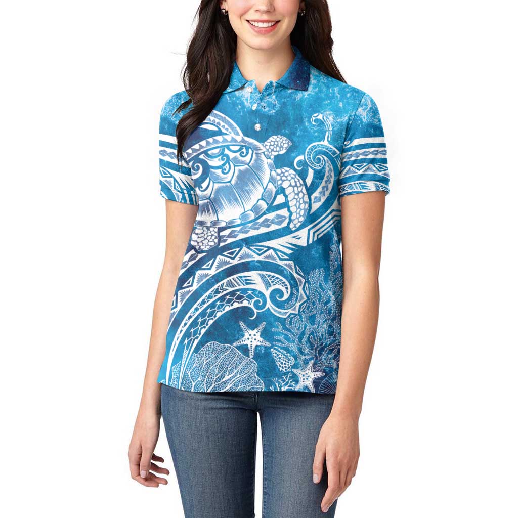 World Ocean Day Polynesian Pattern Women Polo Shirt Crystal Waves