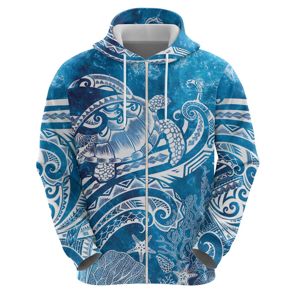 World Ocean Day Polynesian Pattern Zip Hoodie Crystal Waves