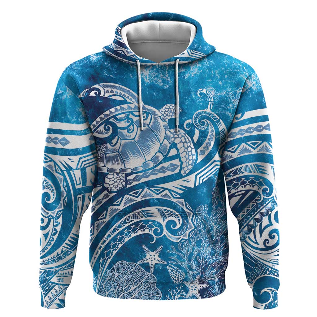 World Ocean Day Polynesian Pattern Zip Hoodie Crystal Waves