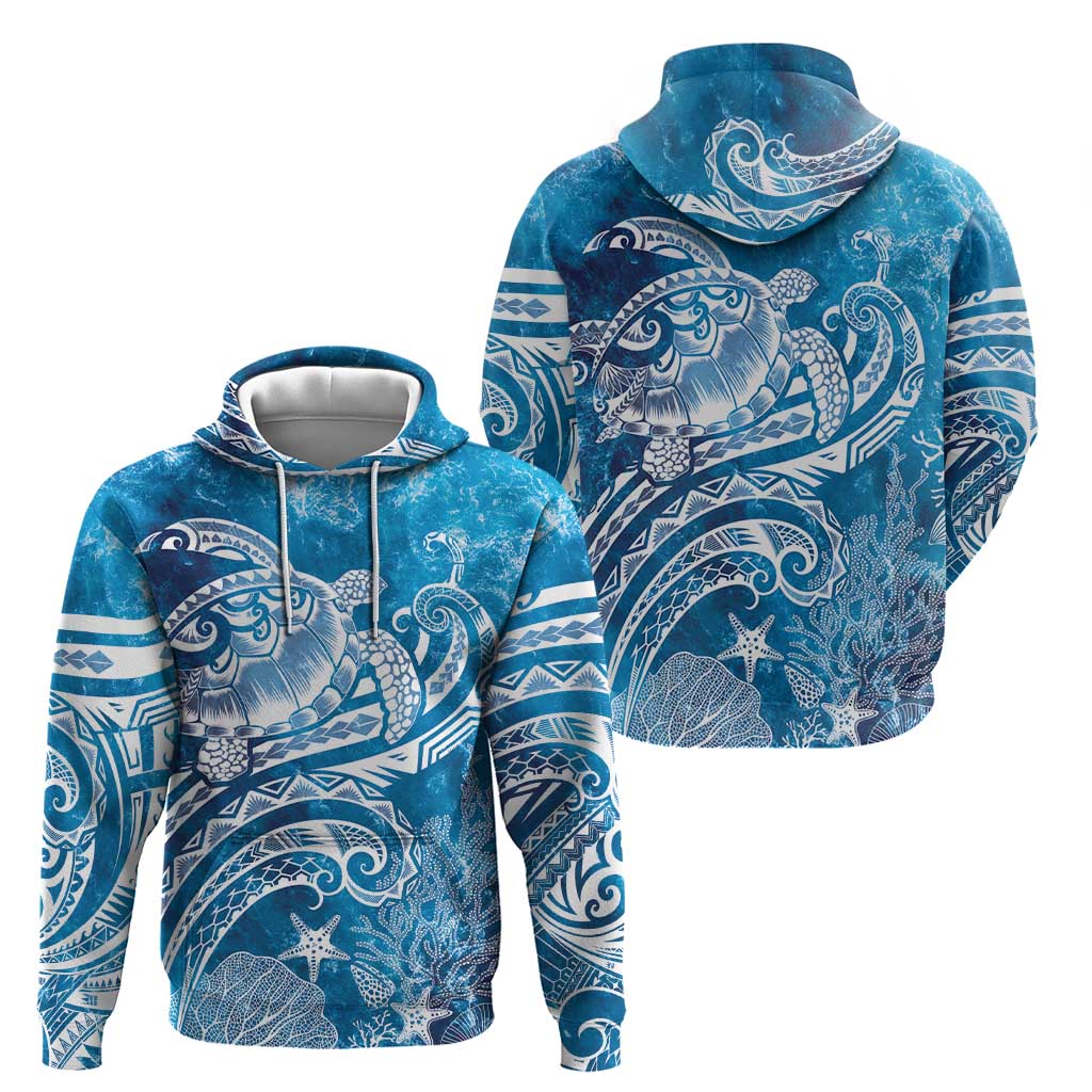 World Ocean Day Polynesian Pattern Zip Hoodie Crystal Waves