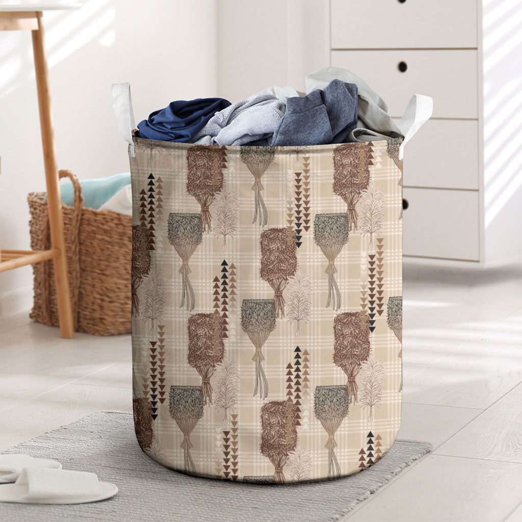 Aloha Hawaii Vintage Kahili Pa'a Lima Laundry Basket Palaka Print Cozy Beige LT7 Beige - Polynesian Pride