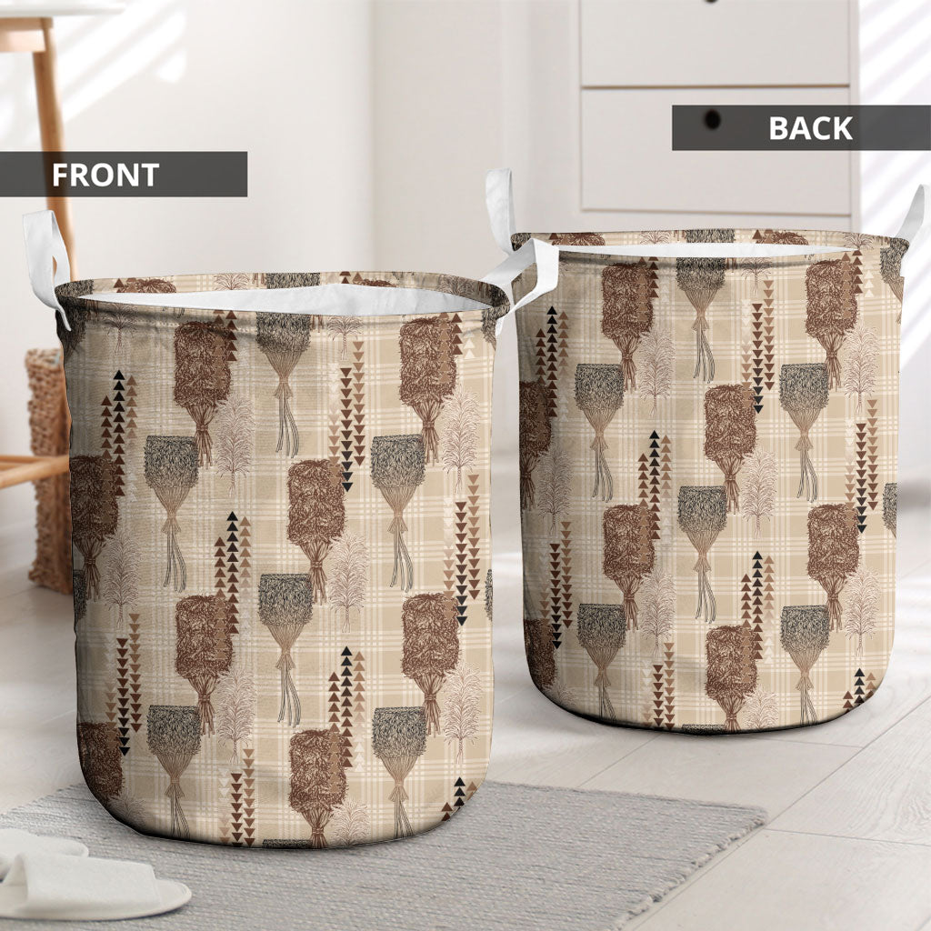 Aloha Hawaii Vintage Kahili Pa'a Lima Laundry Basket Palaka Print Cozy Beige