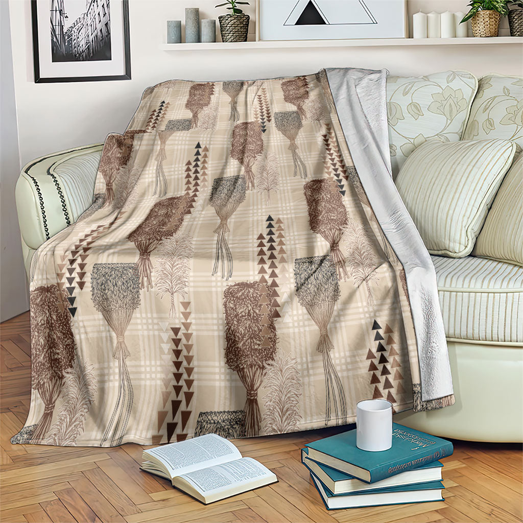 Aloha Hawaii Vintage Kahili Pa'a Lima Blanket Palaka Print Cozy Beige LT7 Beige - Polynesian Pride