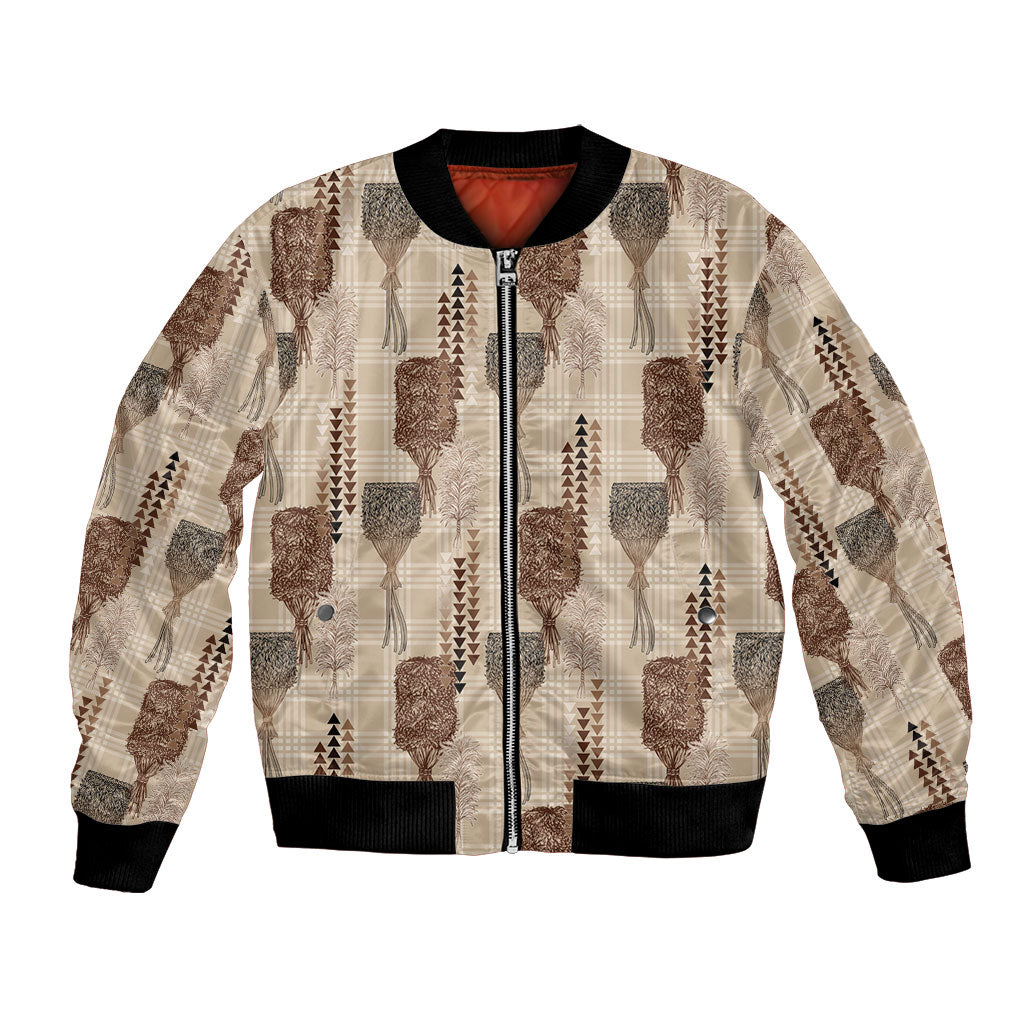 Aloha Hawaii Vintage Kahili Pa'a Lima Bomber Jacket Palaka Print Cozy Beige