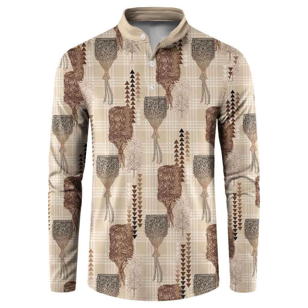 Aloha Hawaii Vintage Kahili Pa'a Lima Button Sweatshirt Palaka Print Cozy Beige