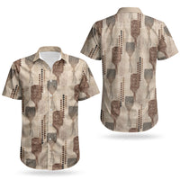 Aloha Hawaii Vintage Kahili Pa'a Lima Couples Matching Off Shoulder Short Dress and Hawaiian Shirt Palaka Print Cozy Beige