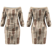 Aloha Hawaii Vintage Kahili Pa'a Lima Couples Matching Off The Shoulder Long Sleeve Dress and Long Sleeve Button Shirt Palaka Print Cozy Beige