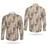 Aloha Hawaii Vintage Kahili Pa'a Lima Couples Matching Summer Maxi Dress and Long Sleeve Button Shirt Palaka Print Cozy Beige