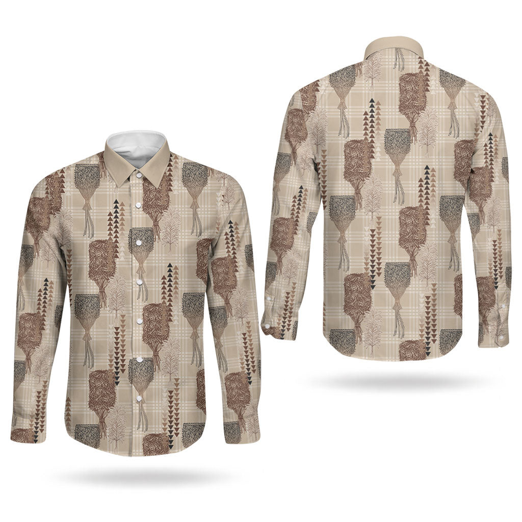 Aloha Hawaii Vintage Kahili Pa'a Lima Couples Matching Tank Maxi Dress and Long Sleeve Button Shirt Palaka Print Cozy Beige
