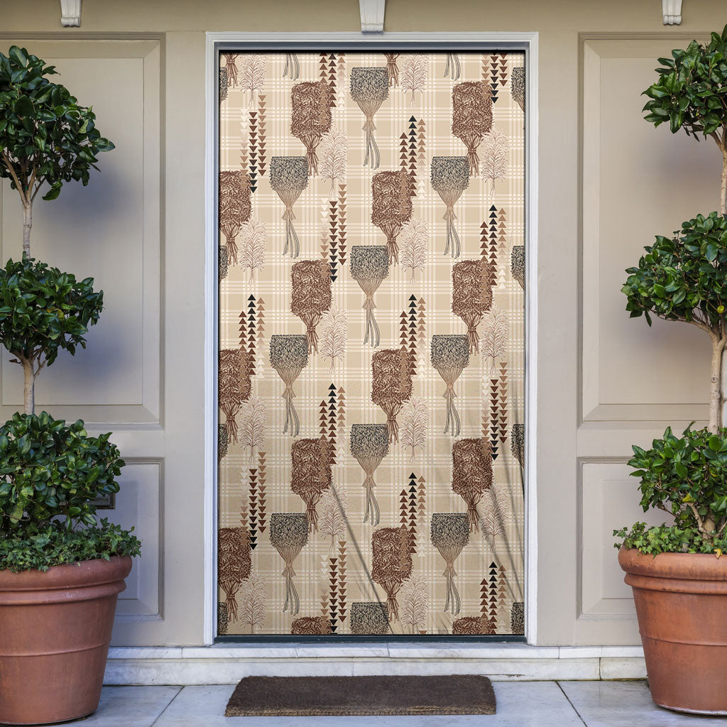 Aloha Hawaii Vintage Kahili Pa'a Lima Door Cover Palaka Print Cozy Beige LT7 Beige - Polynesian Pride