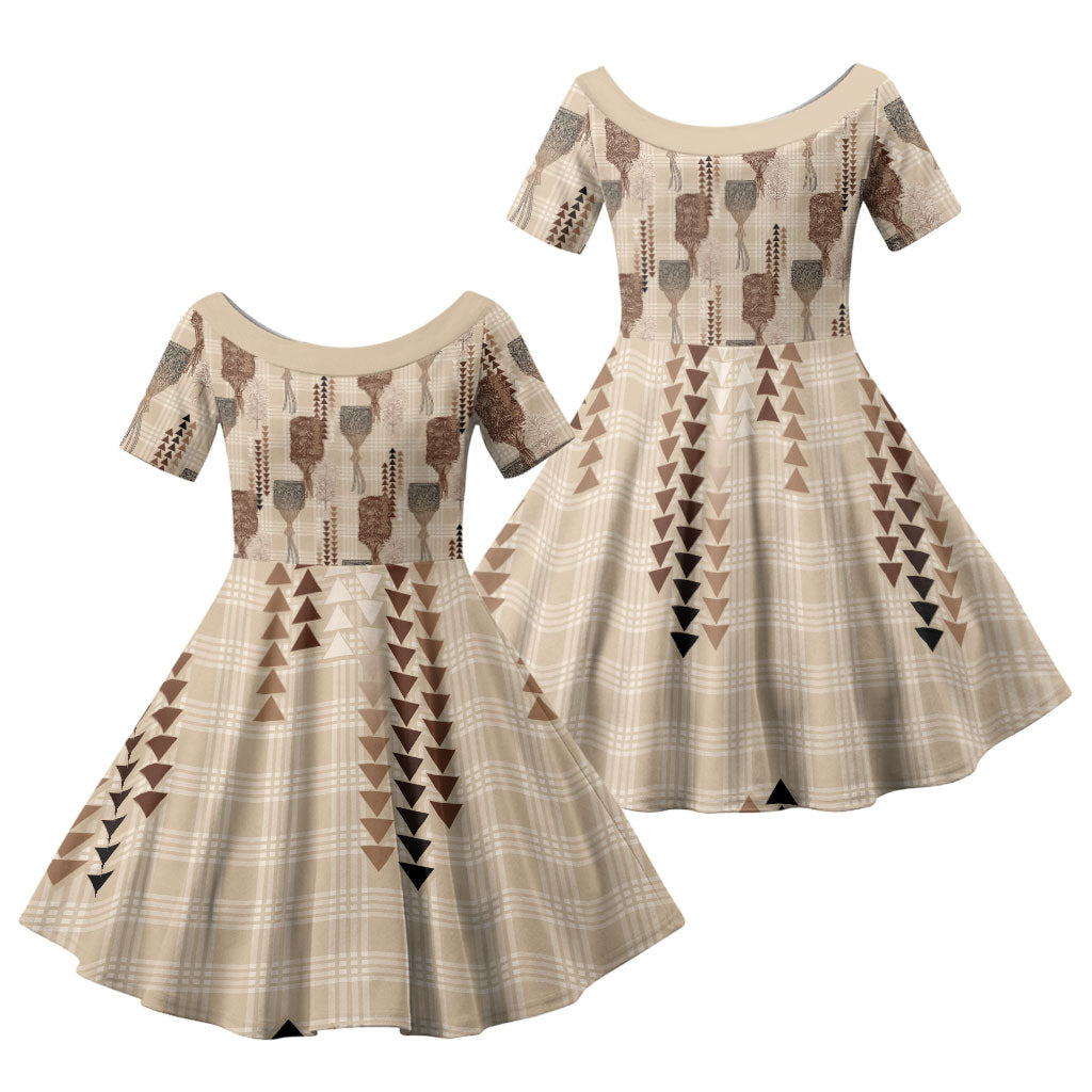 Aloha Hawaii Vintage Kahili Pa'a Lima Family Matching Long Sleeve Bodycon Dress and Hawaiian Shirt Palaka Print Cozy Beige