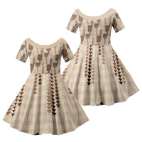 Aloha Hawaii Vintage Kahili Pa'a Lima Family Matching Off Shoulder Maxi Dress and Hawaiian Shirt Palaka Print Cozy Beige