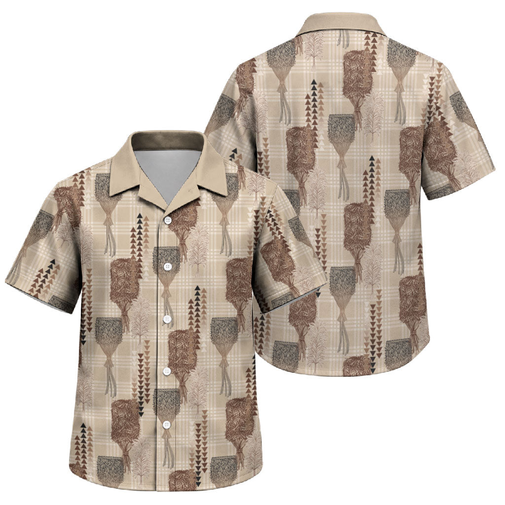Aloha Hawaii Vintage Kahili Pa'a Lima Family Matching Puletasi and Hawaiian Shirt Palaka Print Cozy Beige