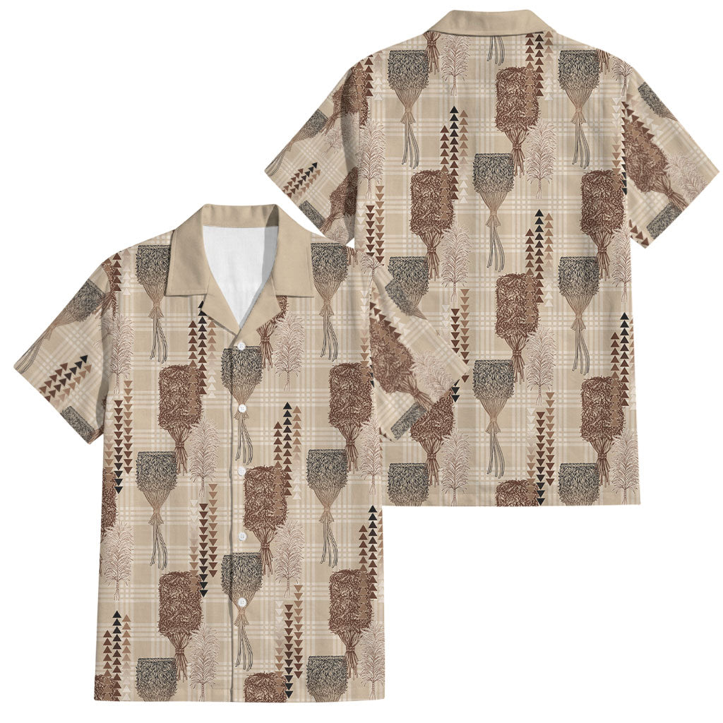 Aloha Hawaii Vintage Kahili Pa'a Lima Family Matching Summer Maxi Dress and Hawaiian Shirt Palaka Print Cozy Beige